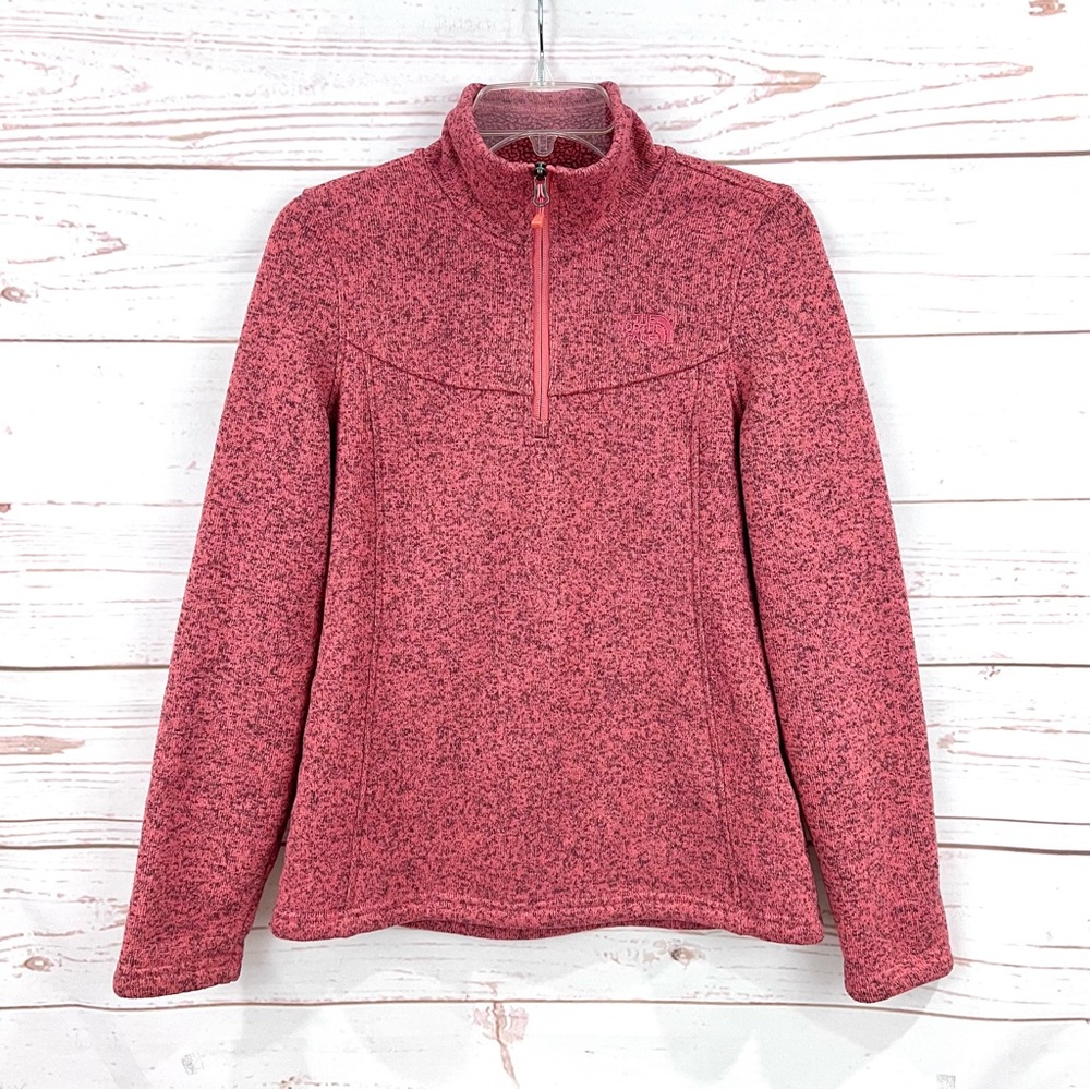 The North Face Crescent Knit Fleece 1/4 Zip Pullover Jacket Coral Pink Heather